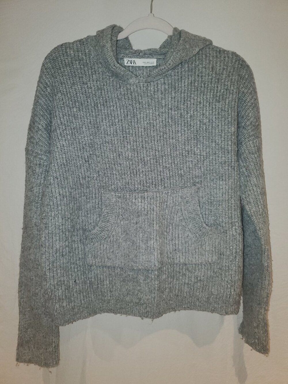 Zara Gray Knit Hooded Sweater Small